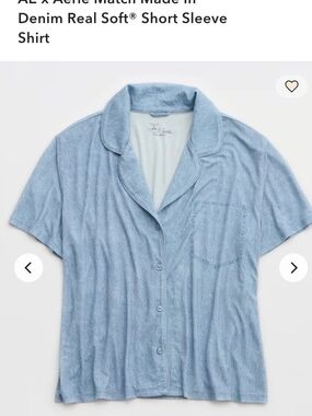 Aerie Light Blue Soft Denim Short Sleeve Button-Up Shirt Womens XL NEW